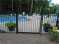 <b>3 Rail Flat Top Ascot Style Black Aluminum Pool Code Fence with Arched Single Walk Gate</b>